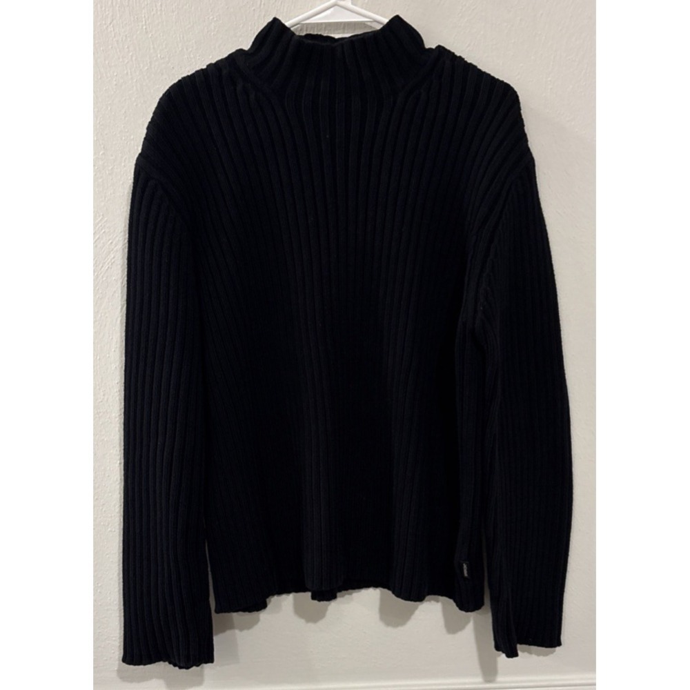 Lauren Ralph Lauren Sweater Womens Large Black Ribbed Turtleneck Cotton Knit